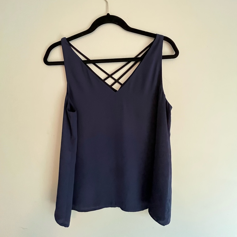 Express Flowy Spaghetti Strap Navy Blue Top , Size S - Picture 2 of 8